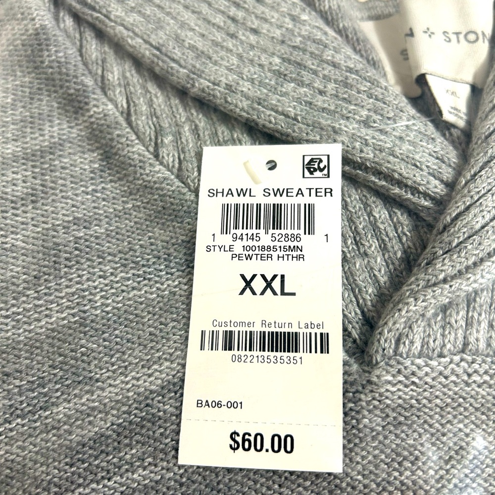 Sun + Stone Men's Gray Shawl Collar‎ Sweater - Picture 3 of 4